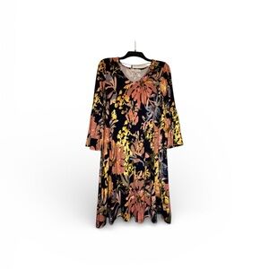New Directions Black and Yellow Floral Dress